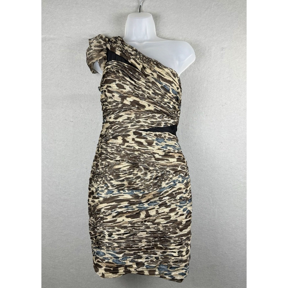 Vintage Y2K Cache BodyCon Sz 2 Animal Print Sheath‎ Dress Halter Sexy Ruched